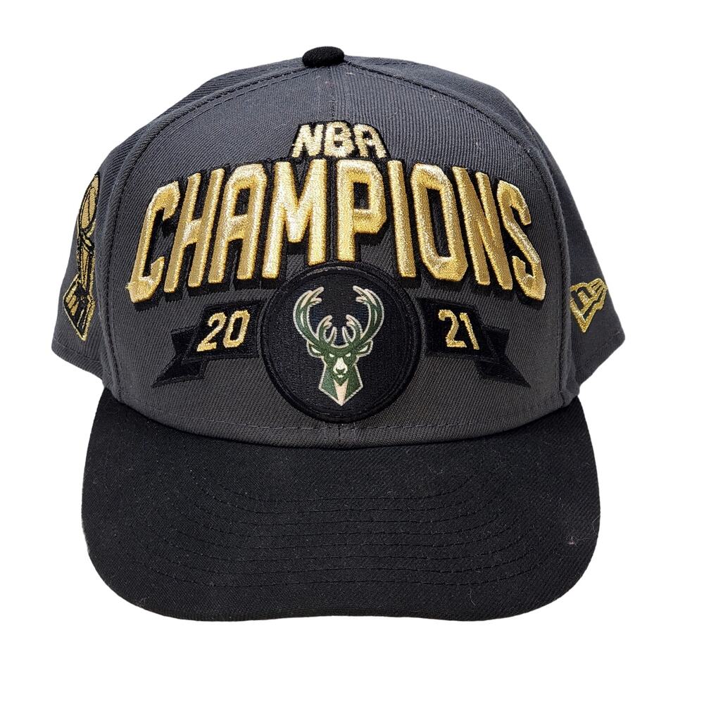 New Era Milwaukee Bucks 2021 NBA Champions 9FIFTY Snapback Hat Cap Gray Black